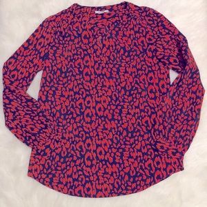 Dalia Collection red navy blue shirt blouse top size small SM